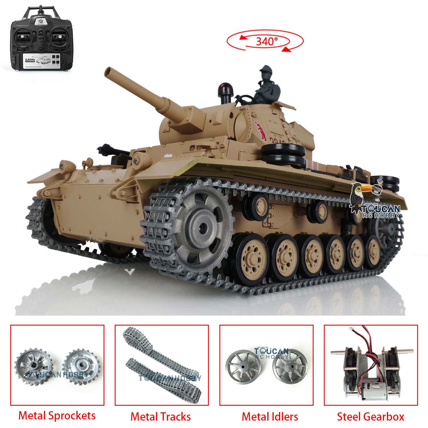 US Warehouse 1/16 Henglong 7.0 Upgraded German Panzer III H RTR RC Tan –  Henglong Tanks