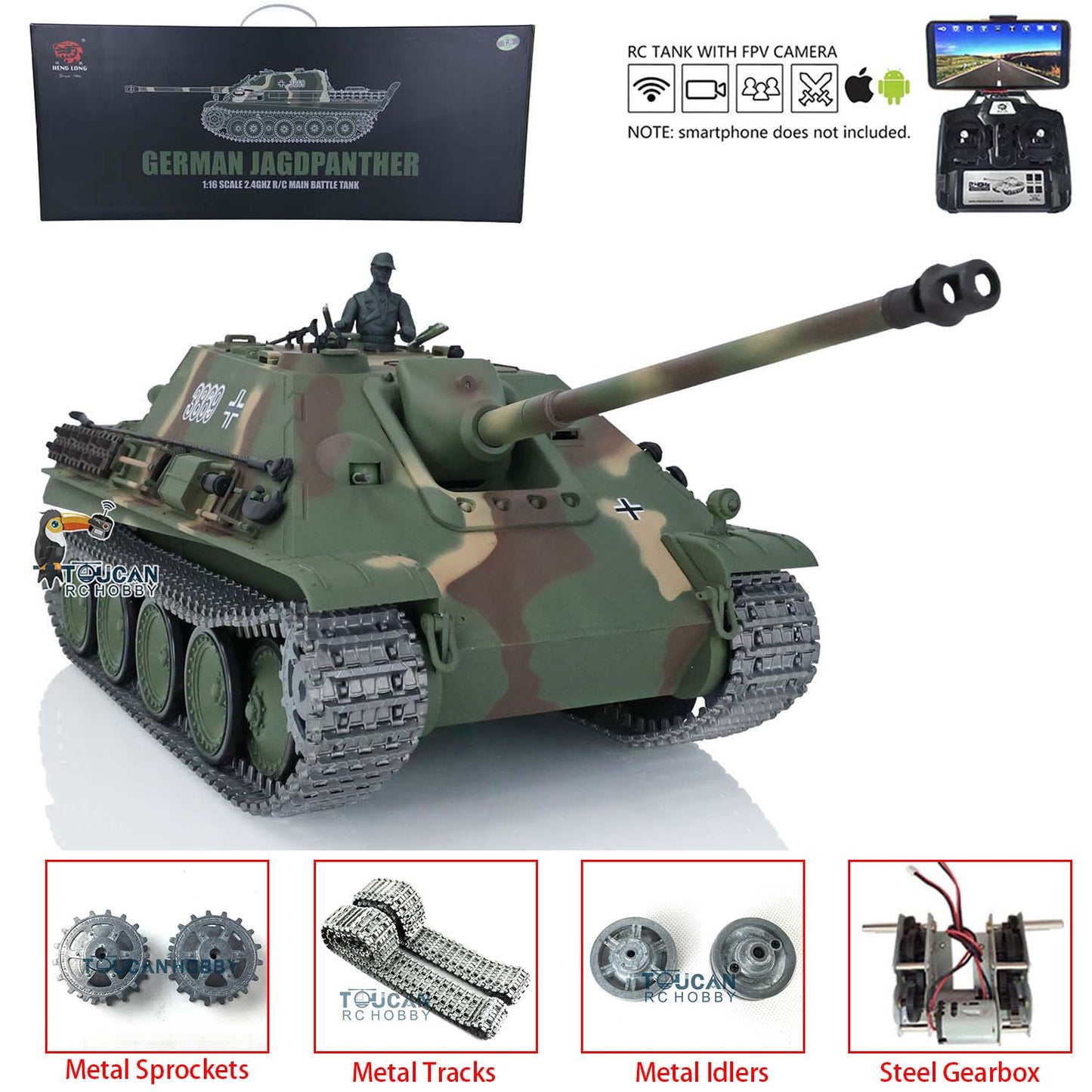 IN STOCK Henglong 1/16 Upgraded 3869 7.0 German Tank Model Jadpanther w/ FPV Camera Metal Tracks Idler Sprocket Wheels BB Shooting Engine Sound