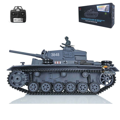 Henglong 1/16 Radio Control Tank Plastic Panzer III L TK7.0 Tank 3848 RC Tank w/ Smoking Gearbox Sound Effect Road Wheels Smoking