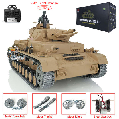 Henglong 1/16 TK7.0 RC Tank 3858 Panzer IV F Radio Control Upgraded Tank W/ 360 Degrees Rotating Turret Metal Tracks Idler Sprocket