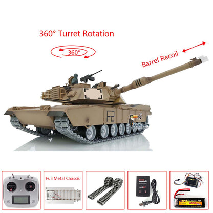 Heng Long 1/16 RTR RC Tank Model 3918 M1A2 Abrams Full Metal Painted Chassis TK16 IR Version Smoke Upper Hull FS I6S 360 Turret