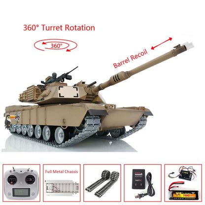 Heng Long 1/16 RTR RC Tank Model 3918 M1A2 Abrams Full Metal Painted Chassis TK16 IR Version Smoke Upper Hull FS I6S 360 Turret