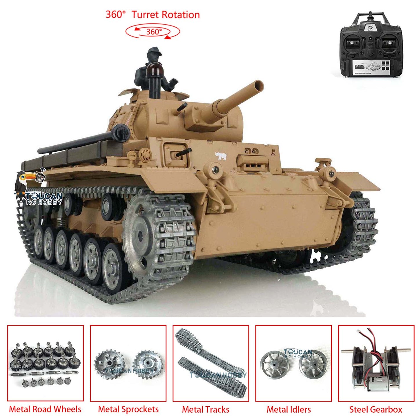 IN STOCK Henglong 1/16 7.0 Customized Professional Edition German Panzer III H RTR RC Tank 3849 With Metal Tracks Road Wheels Driving Gearbox