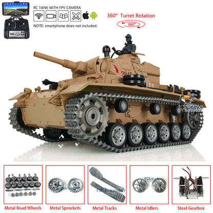 Henglong 1/16 7.0 Main Board Customized Version German Panzer III H RTR RC Tank 3849 With Fist Person View System Metal Tracks Wheels