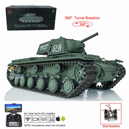 Henglong RC Tank Model 1/16 TK7.0 Plastic 3878 Soviet Union KV-1 w/ FPV 360 Degrees Rotating Turret BB Shooting Sound Effect 2.4Ghz