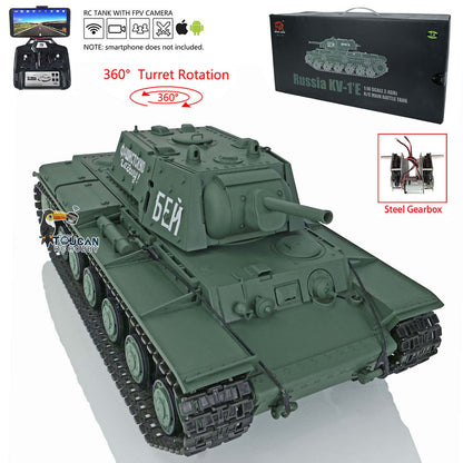 Henglong RC Tank Model 1/16 TK7.0 Plastic 3878 Soviet Union KV-1 w/ FPV 360 Degrees Rotating Turret BB Shooting Sound Effect 2.4Ghz