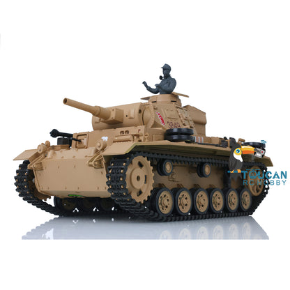 Henglong 1/16 RC Tank Model 3849 Plastic 7.0 Panzer III H Remote Control Tank Model w/ Turret Smoking Gearbox Engine Sound Road Wheels