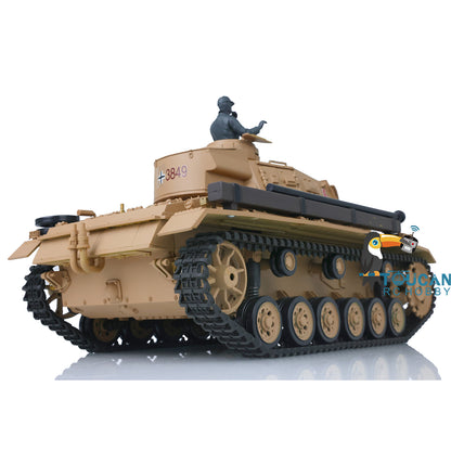 Henglong 1/16 RC Tank Model 3849 Plastic 7.0 Panzer III H Remote Control Tank Model w/ Turret Smoking Gearbox Engine Sound Road Wheels