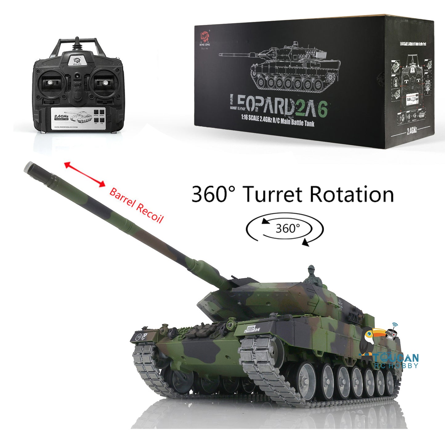 Henglong 1/16 TK7.0 Version Customized Leopard2A6 RC Tank Model 3889 w/ Metal Tracks FPV BB Shooting 360 Degrees Rotating Turret