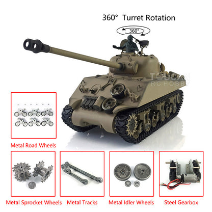 Henglong 1/16 RC Tank Customized TK7.0 M4A3 Sherman Remote Control Tank 3898 w/ 360 Degrees Rotating Turret Metal Road Wheel Tracks