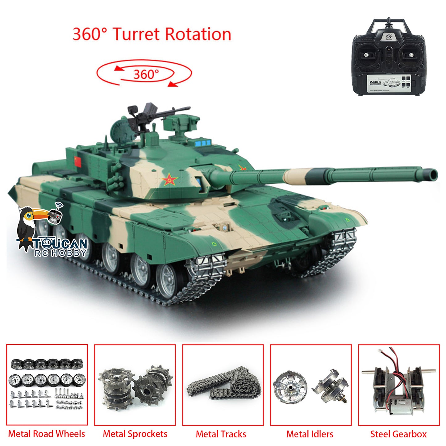 Henglong 1/16 Scale 7.0 99A RC Tank Model 3899A Radio Controlled Armored Car Military Panzer 360 Turret Metal Tracks W/ Linkages