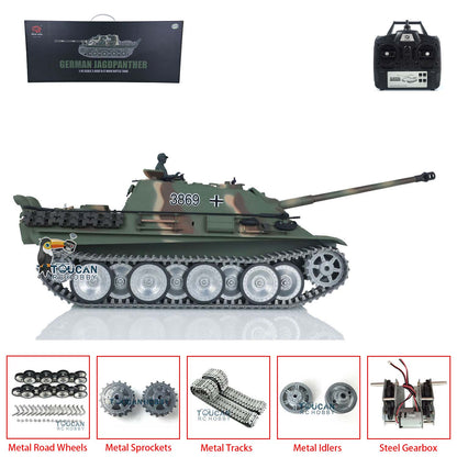 Henglong 1/16 TK7.0 Customized Radio Control Tank 3869 Jadpanther RTR RC Tank w/ Metal Road Wheel Tracks Idler Sprocket Wheel Smoking