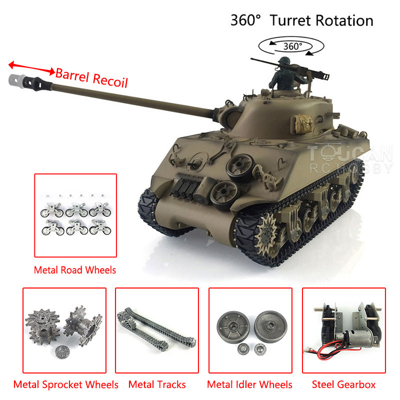 Henglong 1/16 Customized RC Tank Model TK7.0 M4A3 Sherman Remote Control Tank Model 3898 360 Degrees Rotating Turret Metal Road Wheels