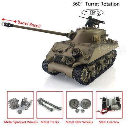 Henglong 1/16 TK7.0 Upgraded M4A3 Sherman Radio Control Tank Model 3898 360 Degrees Rotating Turret BB Shooting Sound Effect