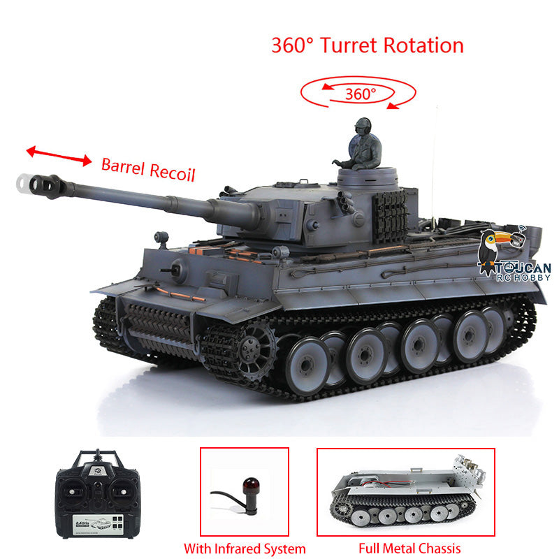 HengLong Factory 1/16 3818 German Tiger 1 Full Metal Chassis Plastic Upper Hull RTR RC Tank Sound 360 Degrees Turret Smoke Gearbox