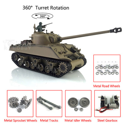 Henglong 1/16 RC Tank Customized TK7.0 M4A3 Sherman Remote Control Tank 3898 w/ 360 Degrees Rotating Turret Metal Road Wheel Tracks