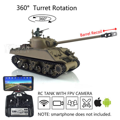 Henglong 1/16 FPV TK7.0 M4A3 Sherman RTR RC Tank Model 3898 w/ 360 Degrees Rotating Turret FPV Camera Metal Tracks Engine Sound