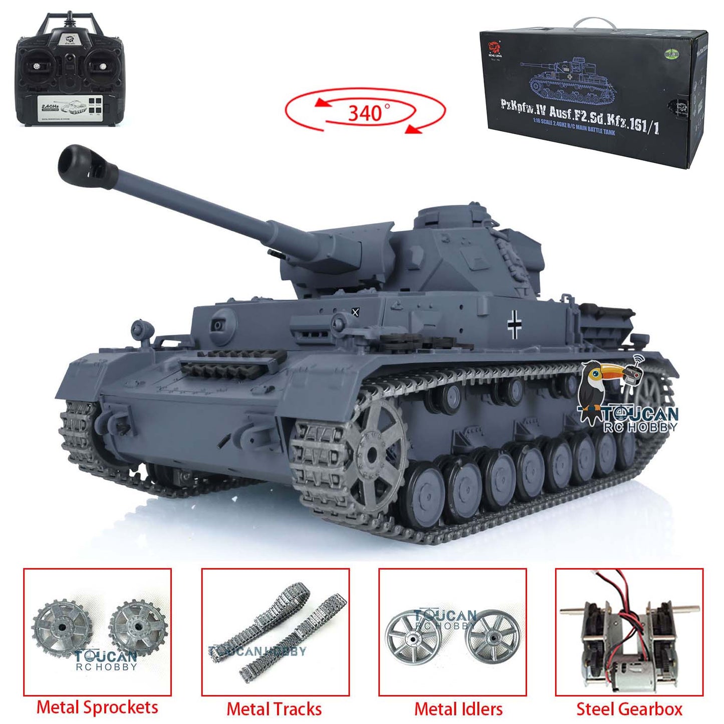 Henglong 1/16 TK7.0 Upgraded German Panzer IV F2 RTR RC Tank 3859 w/ Metal Tracks Idler Sprocket Wheels Smoking Gearbox Sound Effect