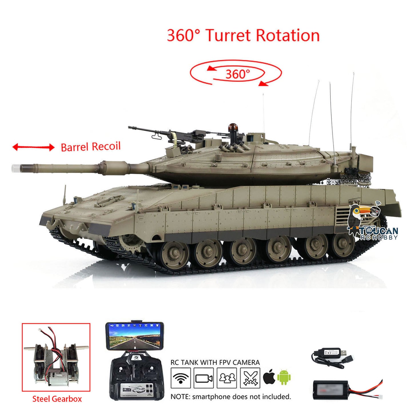 Henglong 3958 1/16 Infrared Battle RC Tanks IDF Merkava MK IV Standard Edition FPV Camera Barrel Lifting Recoil Steel Drive Gearbox