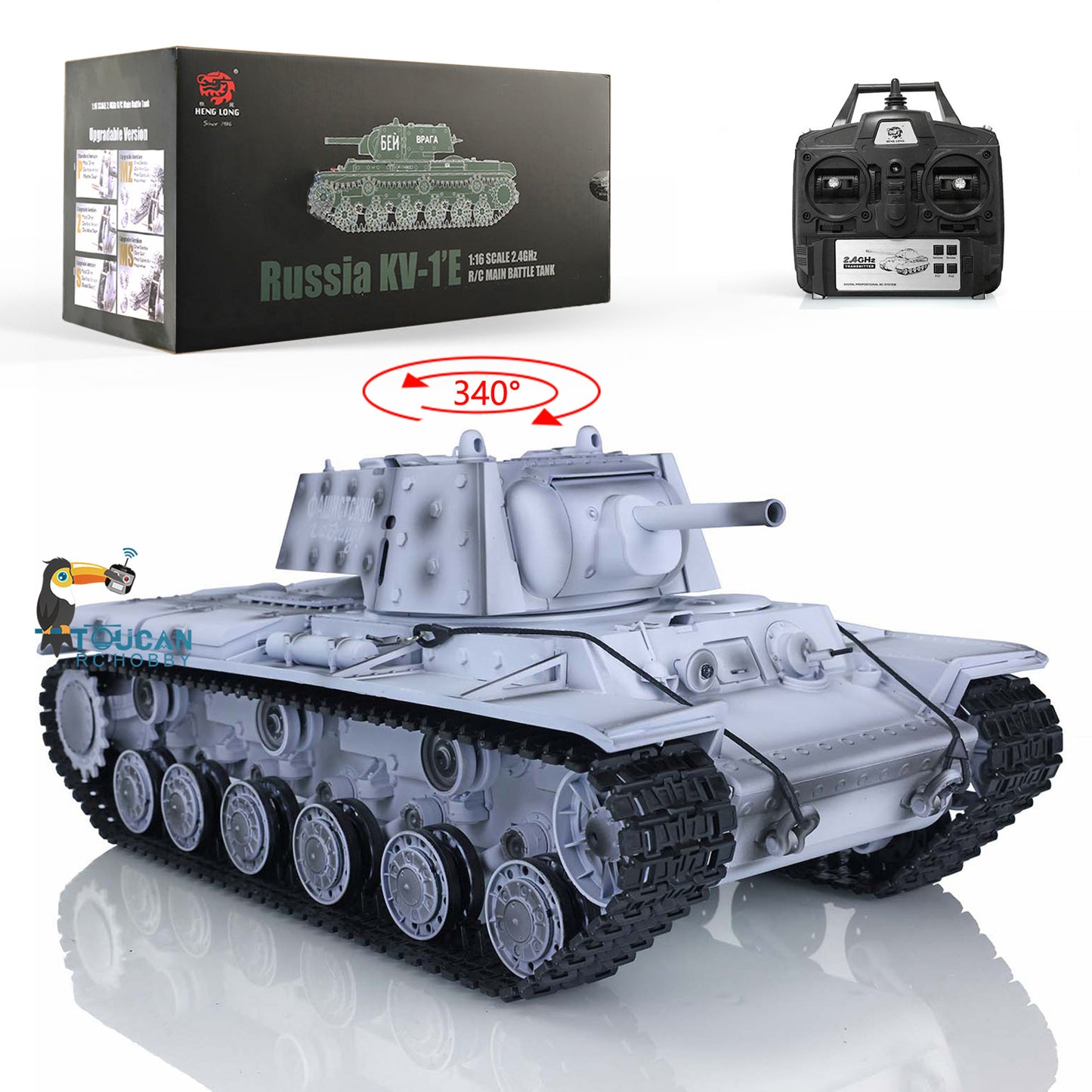 Henglong 1/16 TK7.0 3878 Upgraded Remote Control Tank RTR RC Tank w/ FPV Smoking 360 Degrees Rotating Turret Metal Idler Sprocket