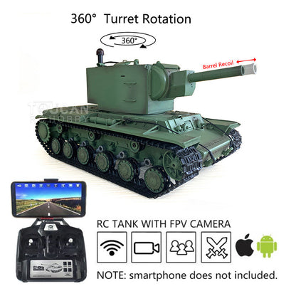 Henglong 1/16 Soviet KV-2 RTR RC Tank Model Gigant TK7.0 FPV 3949 360 Degrees Turret Steel Driving Gearbox Battery Transmitter