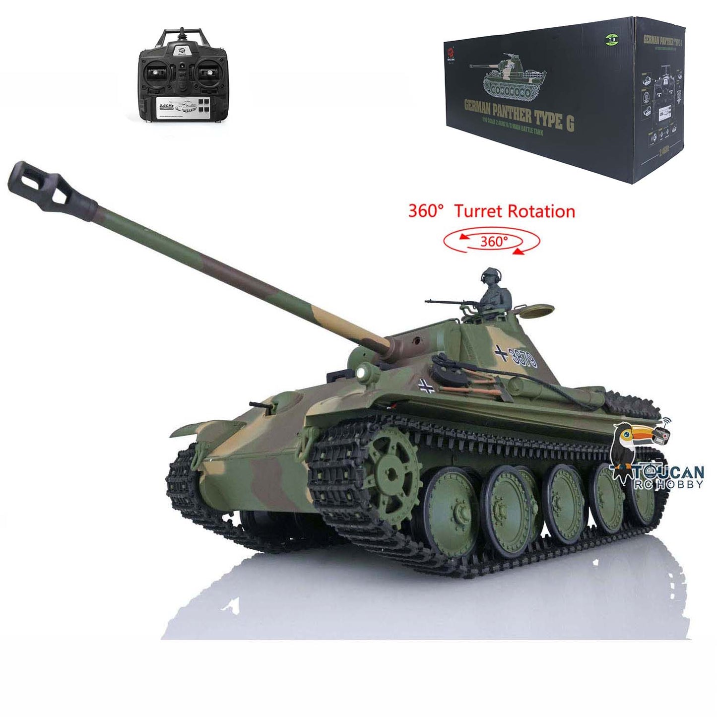 Henglong 1/16 TK7.0 RC Tank Plastic German Panther G 3879 RTR BB Shooting Tank w/ 360 Degrees Rotating Turret Infrared Battle System