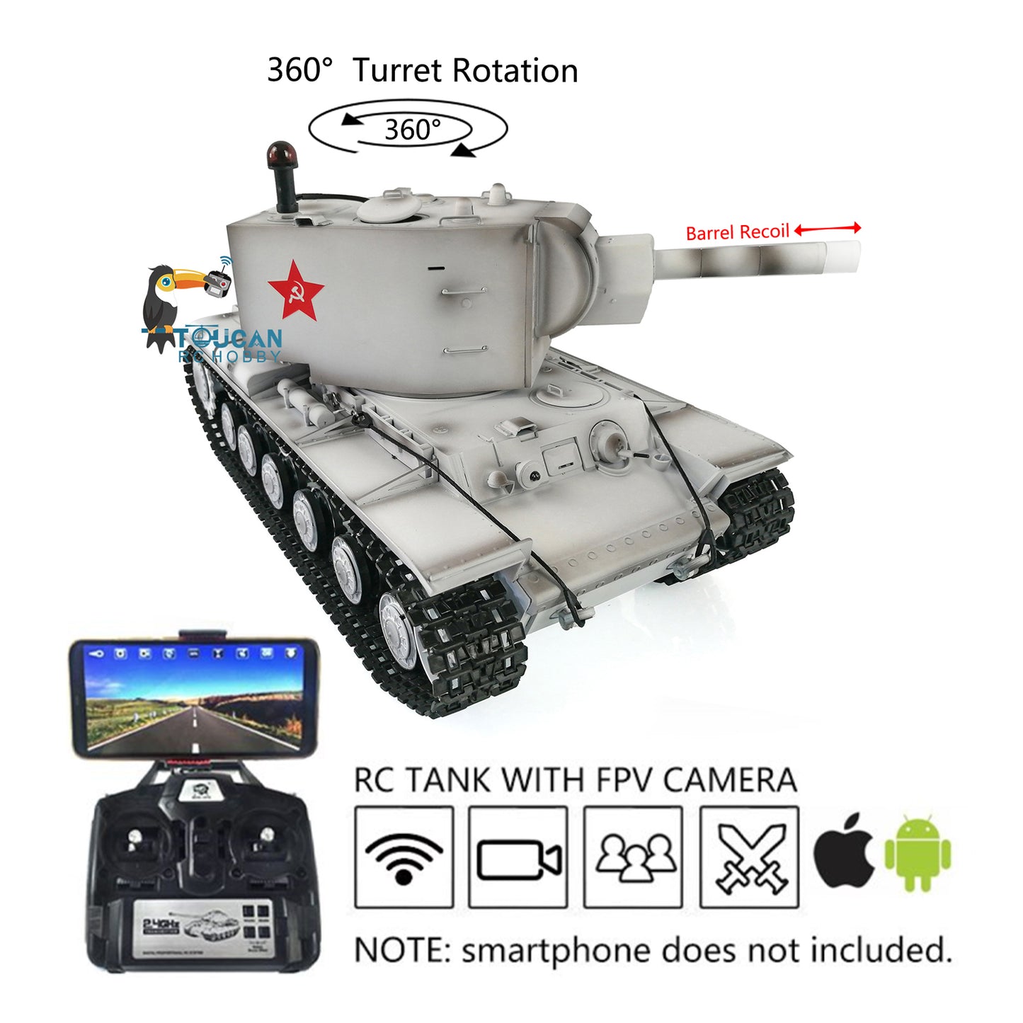 Henglong 1/16 Soviet KV-2 RTR RC Tank Model Gigant TK7.0 FPV 3949 360 Degrees Turret Steel Driving Gearbox Battery Transmitter