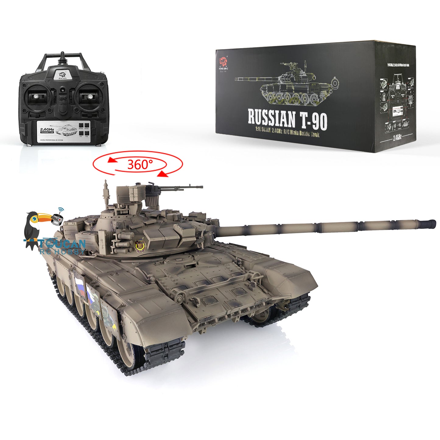 Henglong 7.0 Professional Edition Russian T90 1/16 RTR RC Tank 3938 Model 360 Degrees Turret Metal Tracks Wheels BB Shooting Unit