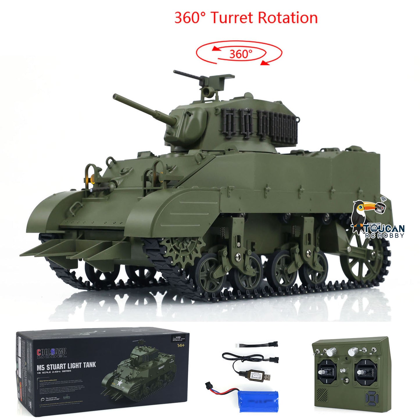 1/16 Scale RTR Tank US Stuart M5A1 British VI Light Tank High Speed Sound Lights Barrel Recoils With LED Light Flash