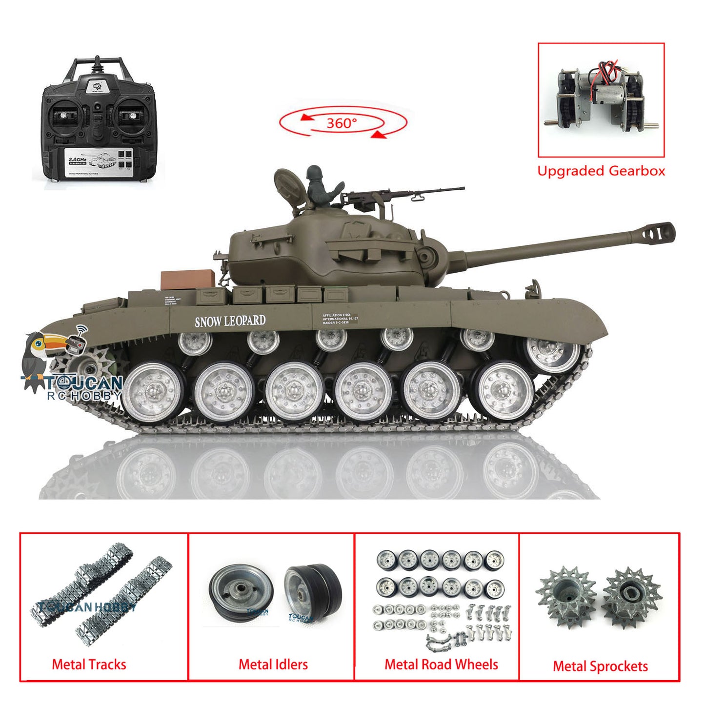 Henglong 1/16 TK7.0 Customized M26 Pershing RTR RC Tank 3838 w/ 360 Degrees Rotating Turret Metal Tracks Sprocket Road Wheels Smoking