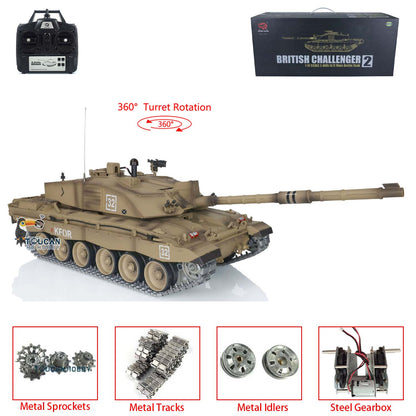 Henglong 1:16 British Challenger II RC Tank 3908 RTR TK7.0 W/ 360 Degrees Turret Speaker Smoke Unit Metal Tracks Steel Gearbox