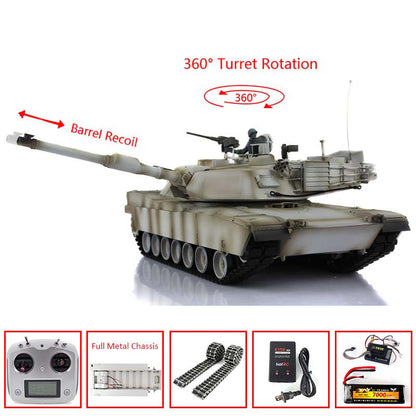 Heng Long 1/16 RTR RC Tank Model 3918 M1A2 Abrams Full Metal Painted Chassis TK16 IR Version Smoke Upper Hull FS I6S 360 Turret