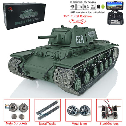 Henglong 1/16 TK7.0 3878 Upgraded Remote Control Tank RTR RC Tank w/ FPV Smoking 360 Degrees Rotating Turret Metal Idler Sprocket