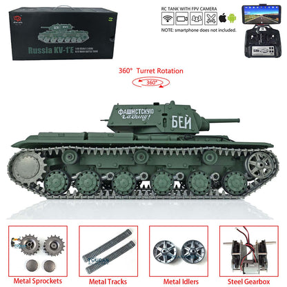 Henglong 1/16 TK7.0 3878 Upgraded Remote Control Tank RTR RC Tank w/ FPV Smoking 360 Degrees Rotating Turret Metal Idler Sprocket