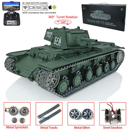 Henglong 1/16 TK7.0 3878 Upgraded Remote Control Tank RTR RC Tank w/ FPV Smoking 360 Degrees Rotating Turret Metal Idler Sprocket