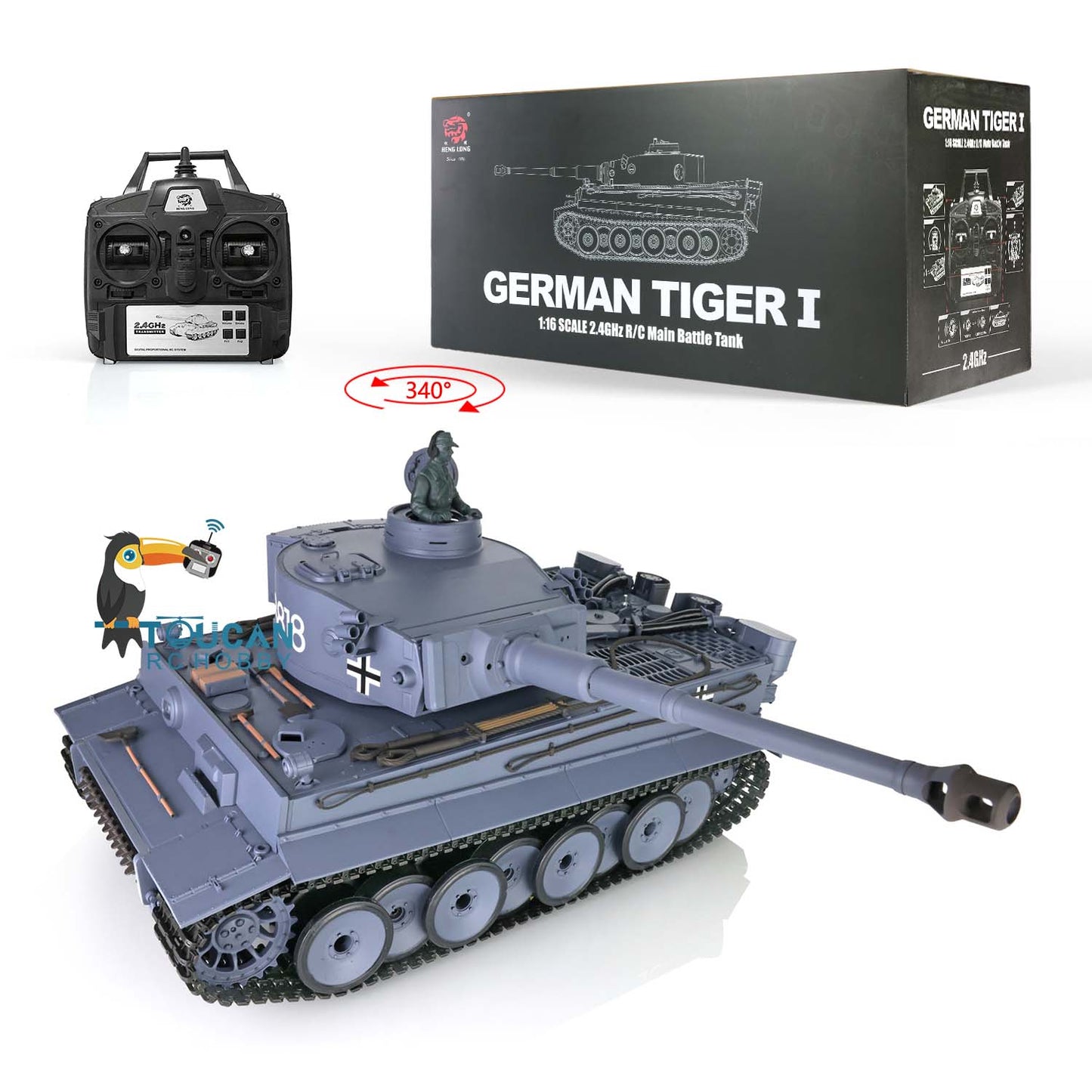 Henglong 1/16  TK7.0 Version Plastic German Tiger I RC Tank 3818Remote Control Tank Sound Effect Smoking Gearbox w/o Recoil Barrel