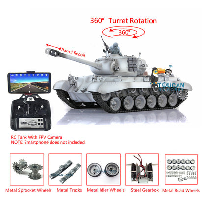 Henglong 1/16 Radio Control Tank Model 3838 M26 Pershing w/ FPV 360 Degrees Rotating Turret Metal Road Wheels Drive Gearbox