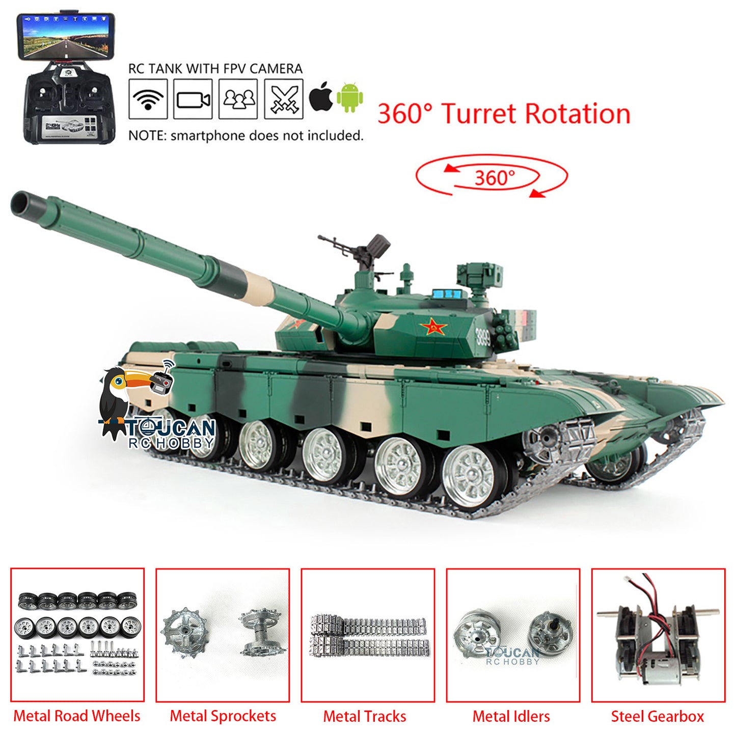 Henglong 1/16 7.0 99A FPV RC Panzer Remote Controlled Tank 3899A 360 Turret Metal Tracks Wheels Hobby Model For Collection