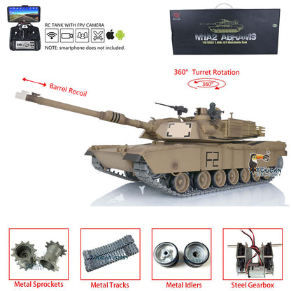 Henglong 1:16 Scale 7.0 Upgrade Edition M1A2 Abrams RTR RC Tank 3918 360 Degrees Turret Barrel Recoil Metal Tracks Idlers FPV