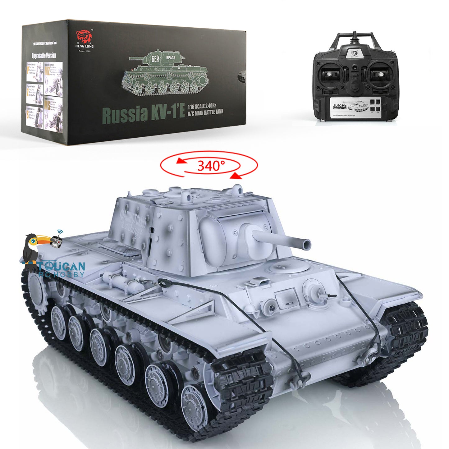 Henglong 1/16 TK7.0 RC Tank 3878 Customized Soviet KV-1 w/ 360 Degrees Rotating Turret Metal Tracks Road Wheels Tracks Sprocket Wheel