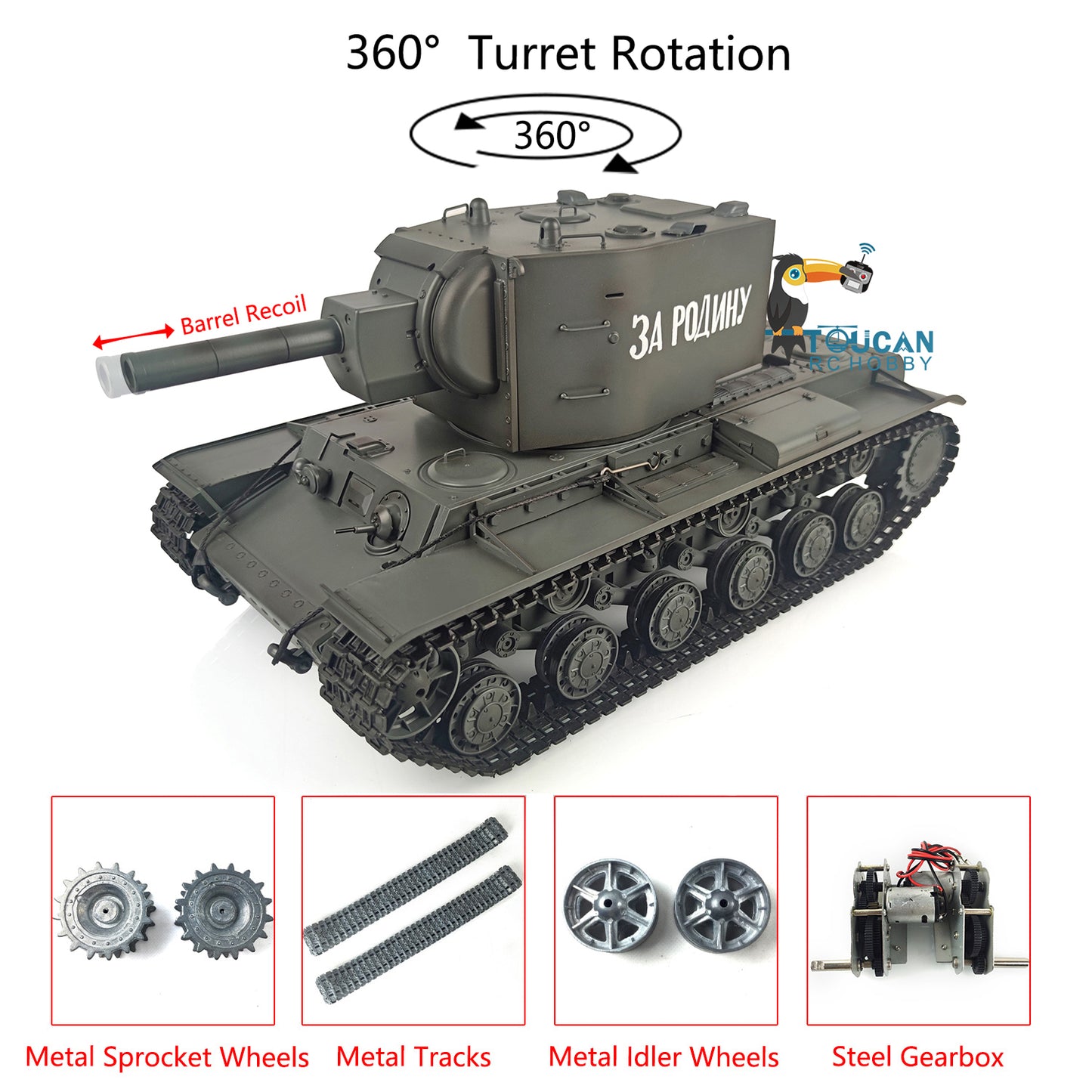 Henglong 1/16 7.0 Upgraded RC Tank Model Gigant Painted Heavy Remote Controlled Giant Military Trucks Soviet KV-2 RTR 3949 360 Turret