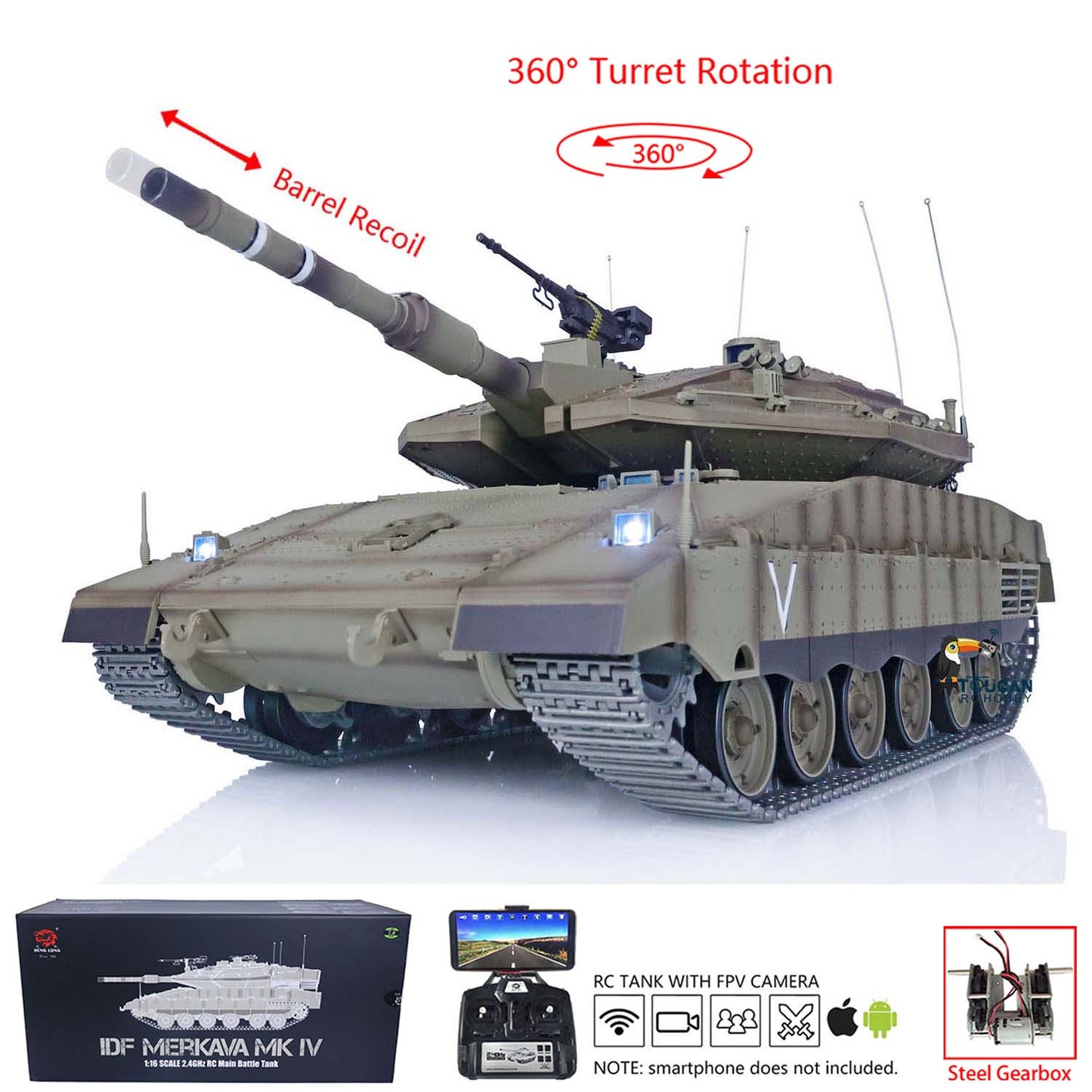 Heng Long 1:16 RC Main Battle Tank IDF MerkavMa K IV FPV 3958 Upgrade Edition With metal Tracks Driving Wheels Idlers FPV Camera