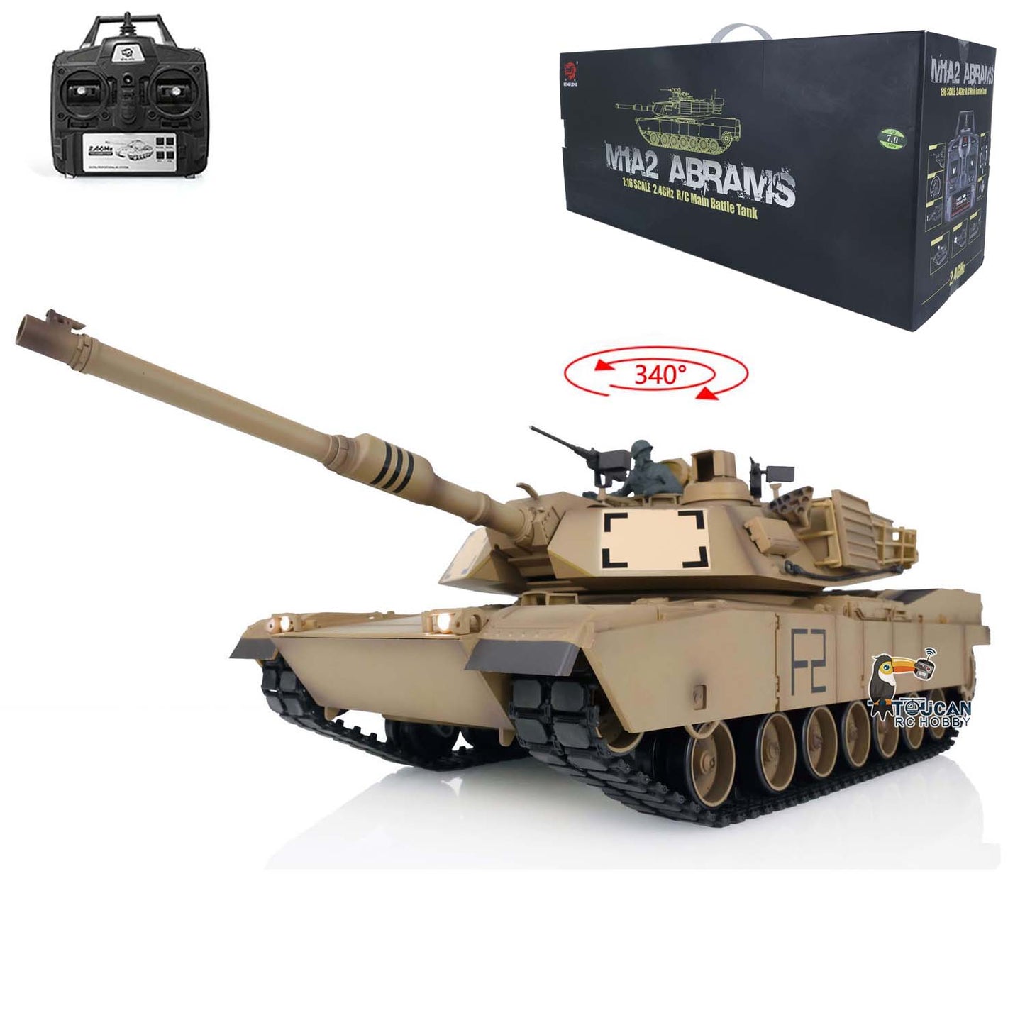 Henglong 1:16 Scale 2.4Ghz 7.0 USA M1A2 Abrams RTR RC Tank 3918 Model 340 Turret 1800MAH Battery Charger For Collections