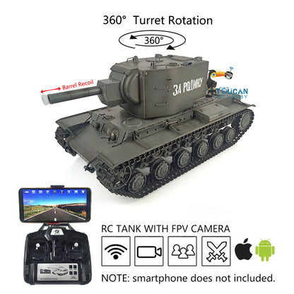 Henglong 1/16 Soviet KV-2 RTR RC Tank Model Gigant TK7.0 FPV 3949 360 Degrees Turret Steel Driving Gearbox Battery Transmitter