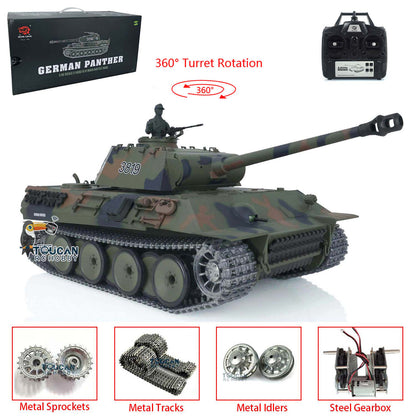 Henglong 1/16 Upgraded Radio Control Tank Model German Panther 3819 w/ 360 Degrees Rotating Turret Metal Sprocket Wheels Tracks