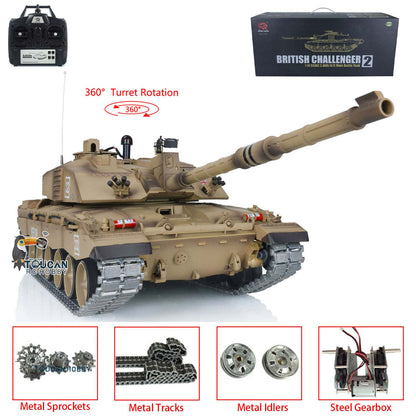 Henglong 1/16 7.0 UK Challenger II RC Tank 3908 RTR Model 360 Degrees Turret Metal Tracks W/ Rubber Pads Sprockets Steel Gearbox