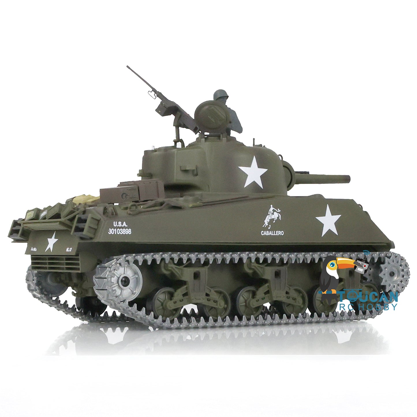 2.4G Henglong 1/16 Scale 7.0 Upgraded M4A3 Sherman RTR Radio Control Tank Model 3898 Metal Tracks Engine Sound BB Shooting Gearbox