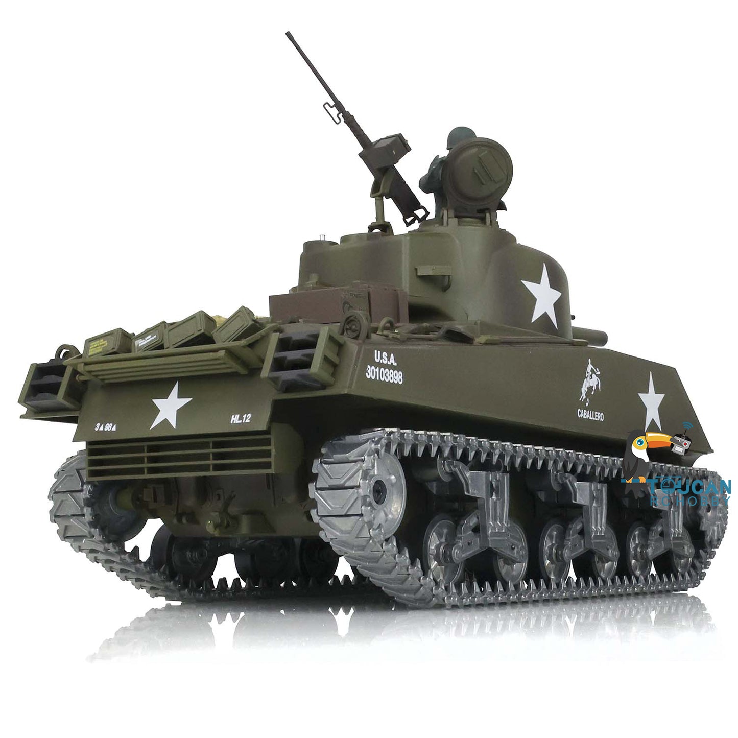 Henglong 1/16 RC Tank Customized TK7.0 M4A3 Sherman Remote Control Tank 3898 w/ 360 Degrees Rotating Turret Metal Road Wheel Tracks