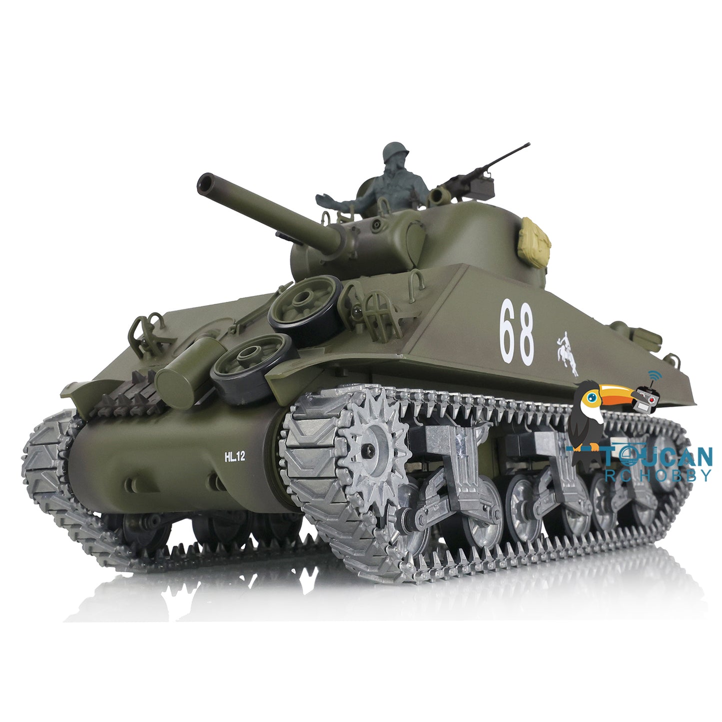 Henglong 1/16 Customized RC Tank Model TK7.0 M4A3 Sherman Remote Control Tank Model 3898 360 Degrees Rotating Turret Metal Road Wheels