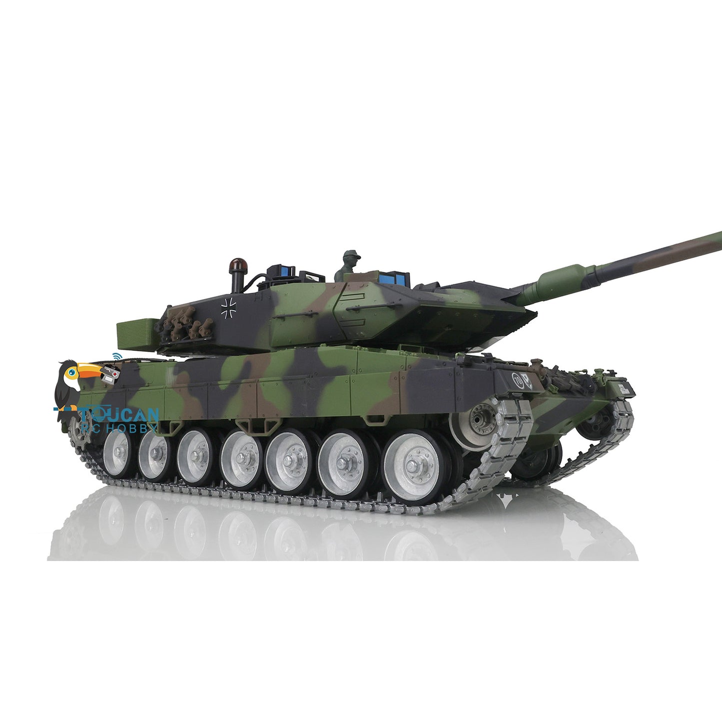 Henglong 1/16 TK7.0 Customized Leopard2A6 RC Tank Model 3889 w/ Metal Tracks Road Wheels 360 Degrees Rotating Turret Engine Sound